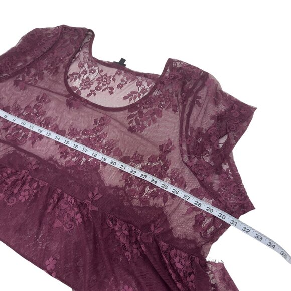 Torrid Chart SZ 6  Womens Sheer Burgundy Floral Lace Tunic Top/Beach Coverup - Picture 6 of 15
